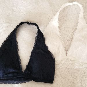 White and Navy Bralette Halter Set